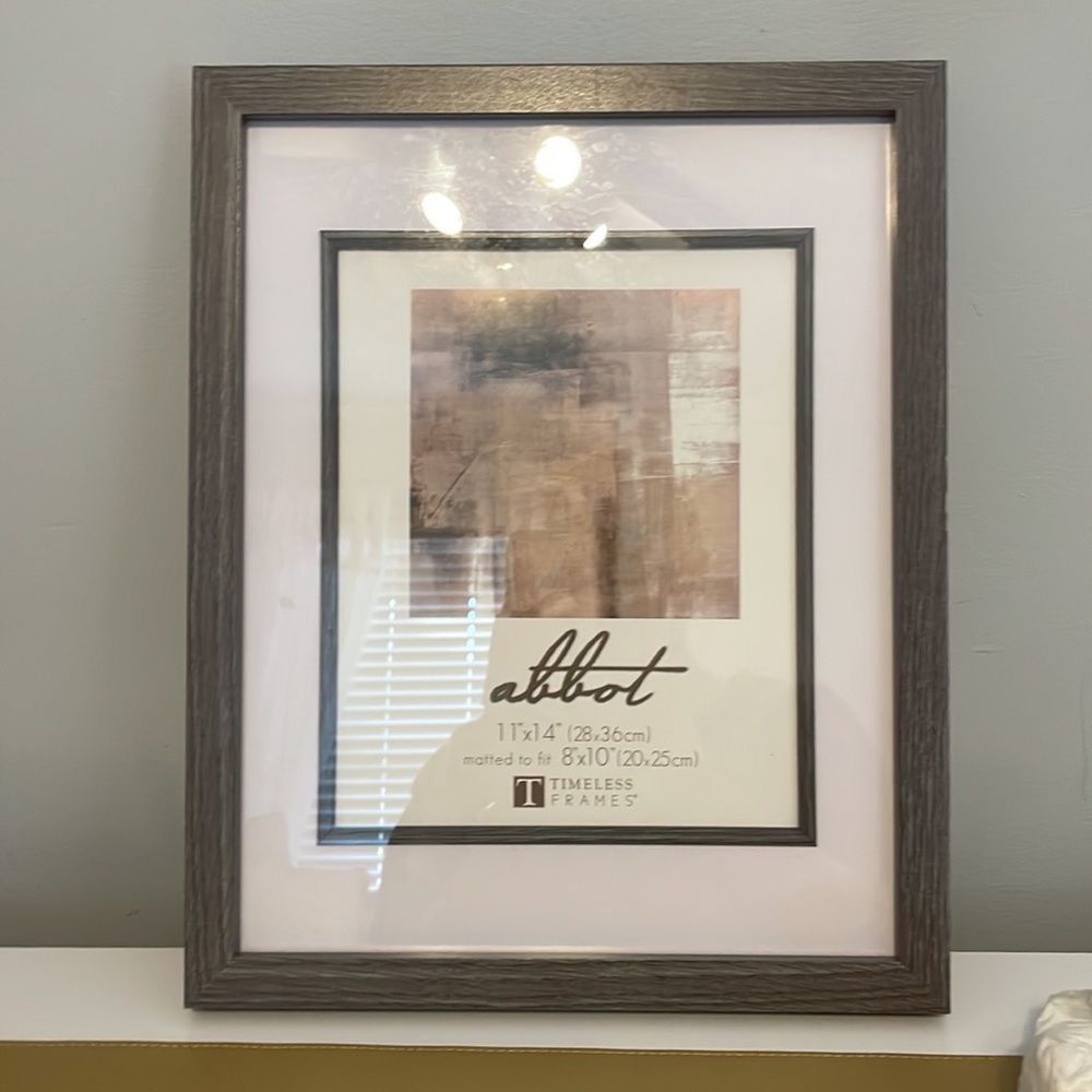 Brand New - Gray Wood Picture Frame          11”x14” matted to fit 8”x10”